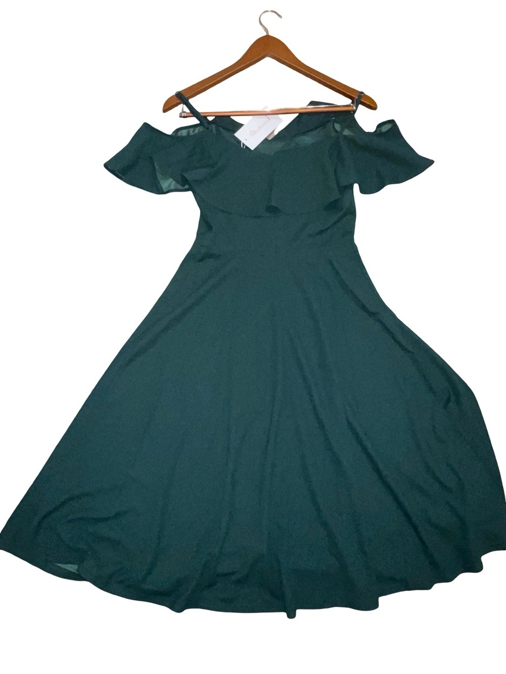 Bbonlinedress Green Off-the-Shoulder Ruffle Cocktail Midi Dress - Picture 11 of 12